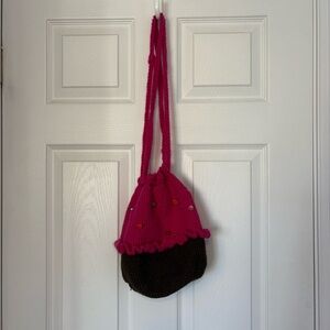 Stylish Pink and Brown Knit Women's Bag